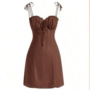 Solid Ruched Bust Tie Shoulder Cami Dress